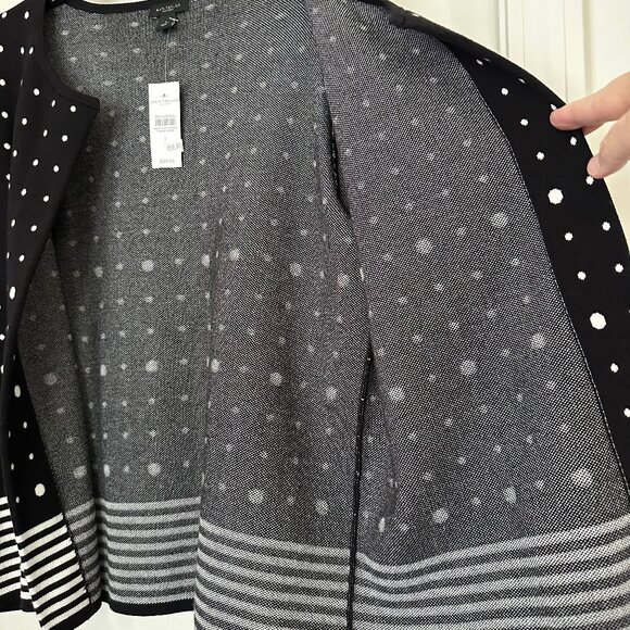 Ann Taylor Factor Black/White Open Front Cardigan Sweater NWT - Picture 8 of 9